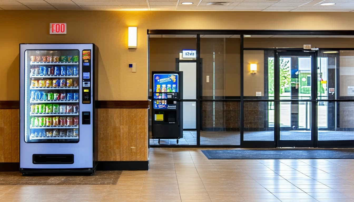 Apartment complex lobby featuring a high-tech vending machine