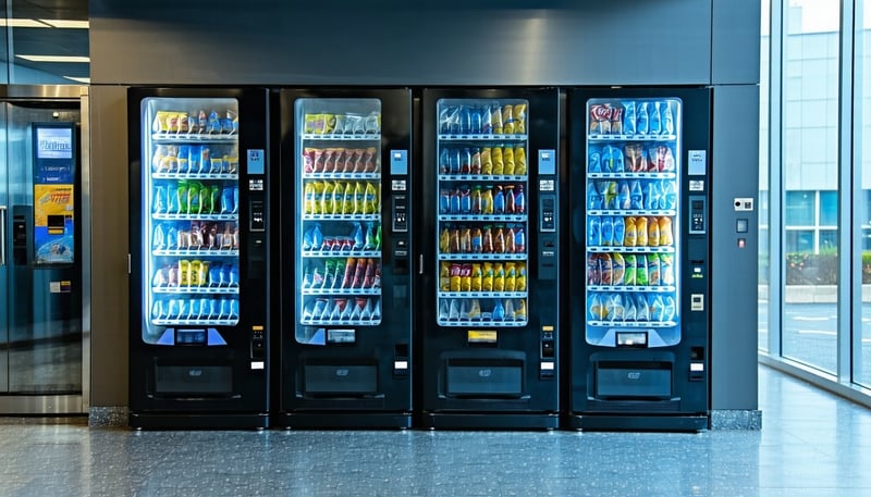 Modern vending machines in a busy office building