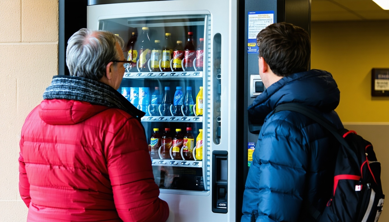 Residents using a vending machine in an apartment complex